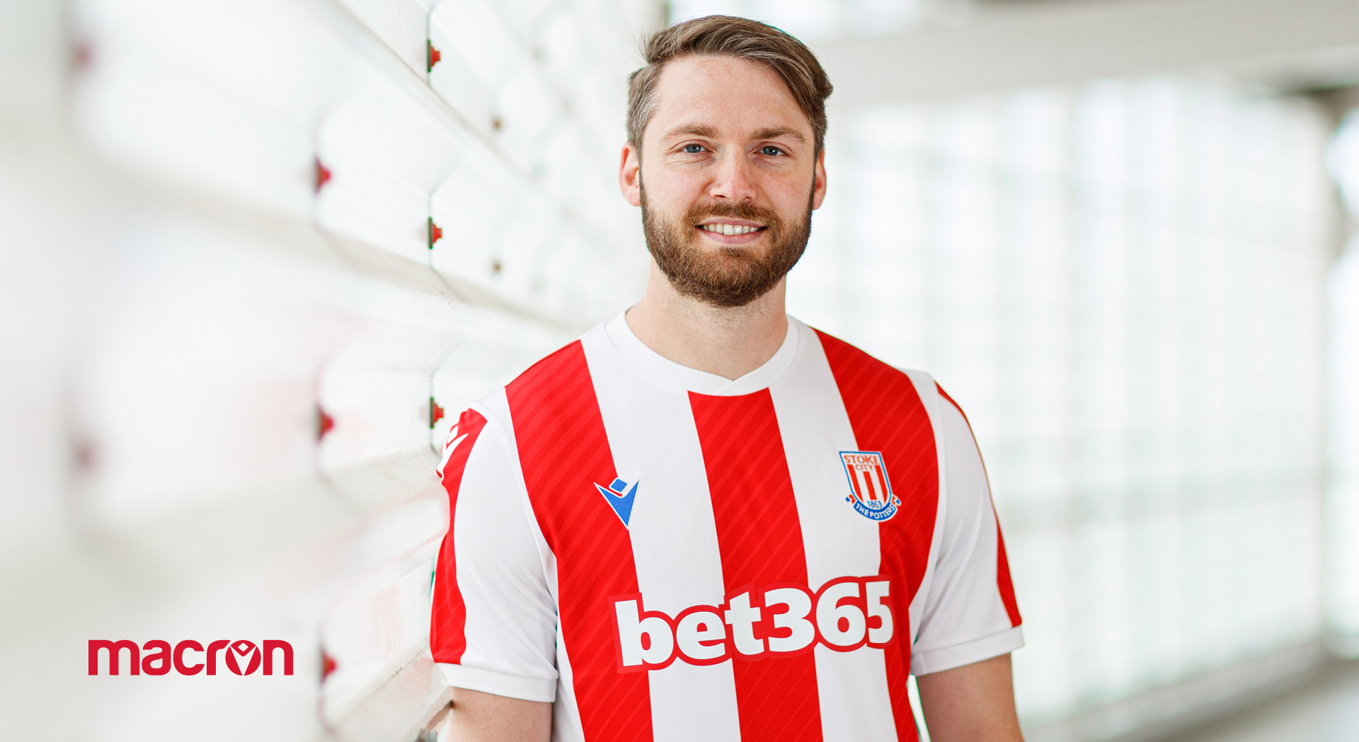 TRADITIONAL RED AND WHITE STRIPS FEATURE  IN MACRON’S NEW STOKE CITY HOME JERSEY 